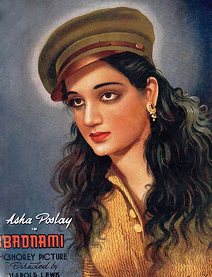 اداکارہ آشا پوسلے ، فلم بدنامی (1946) کے پوسٹر پر